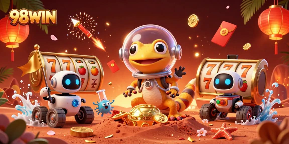 Engage in thrilling gameplay at 98WIN with a vibrant Martian casino backdrop.