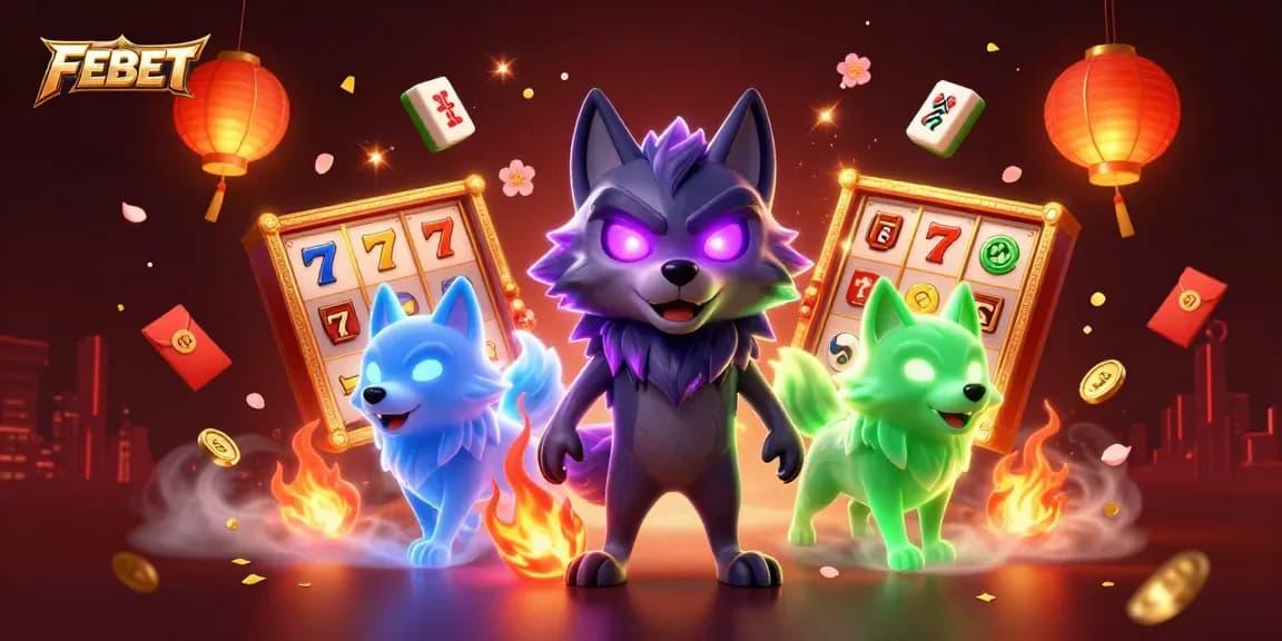 Join FEBET's thrilling adventure with ghostly wolves amidst swirling slots and festive decorations.