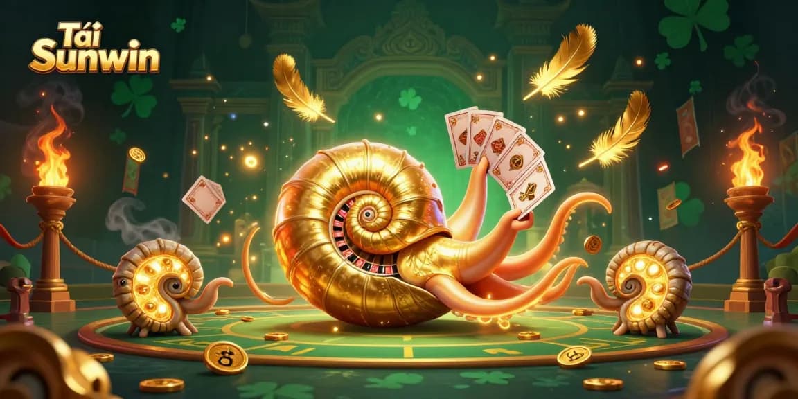 Experience the thrill of gambling and winning with Tải Sunwin's vibrant casino scene featuring a giant nautilus and glowing companions.