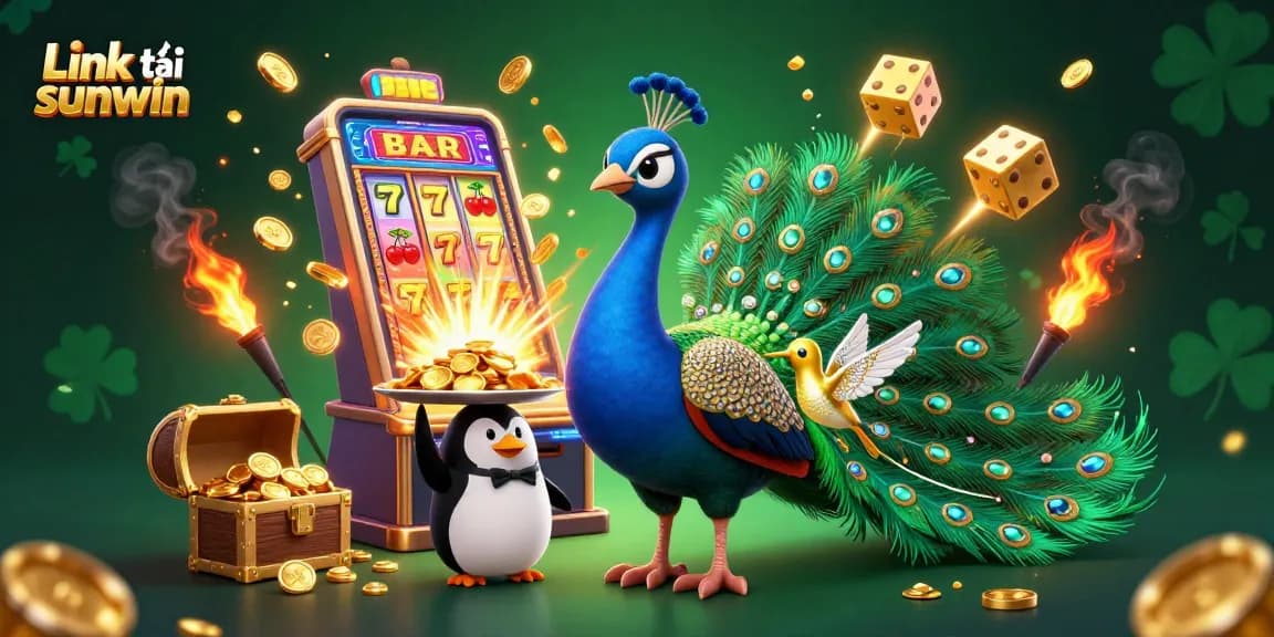 Experience the excitement of Link tải sunwin with a dynamic casino scene and vibrant 3D characters.