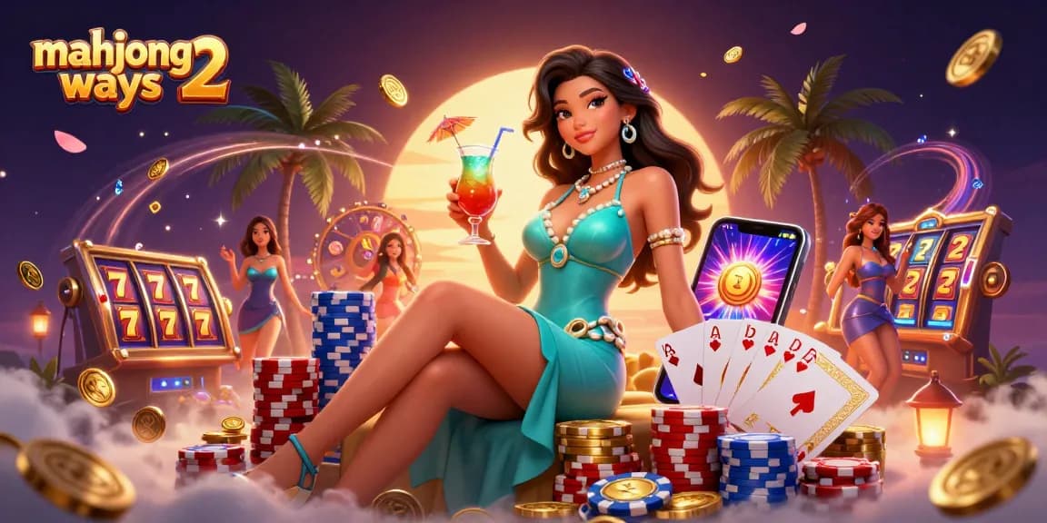 Spin on mahjong ways 2 with vibrant casino elements and a glamorous tropical atmosphere.