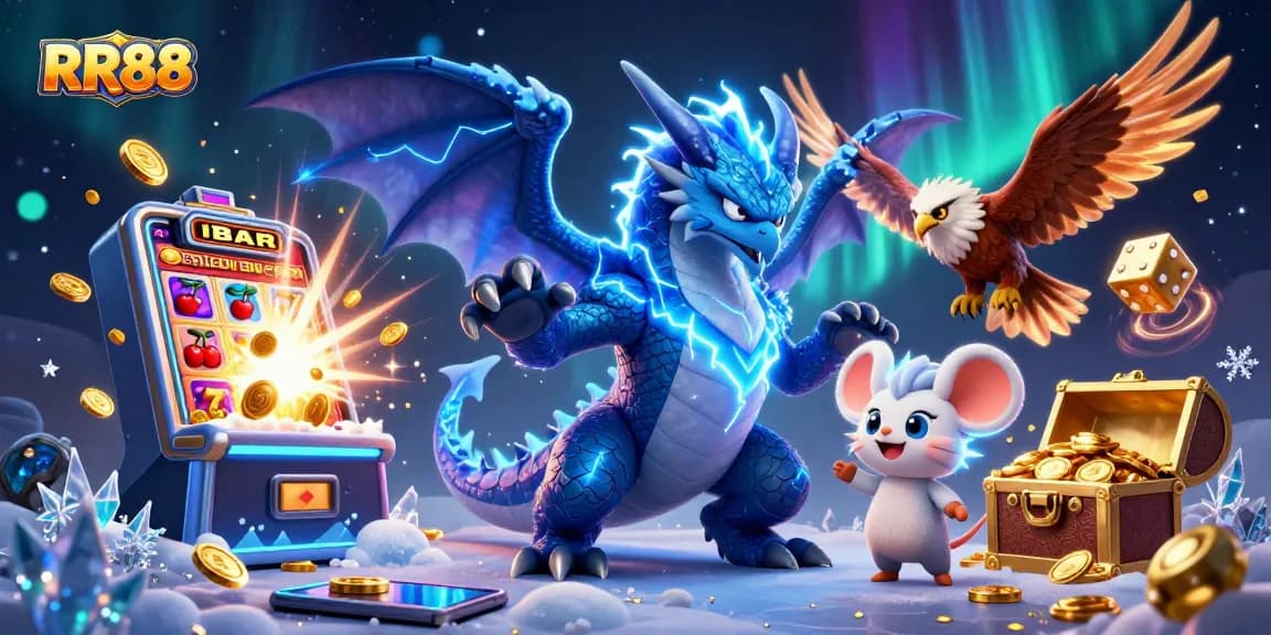 Experience thrilling wins at RR88 with 3D characters amid a vibrant casino game scene.