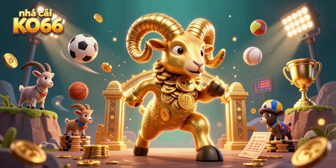 Experience the excitement of nhà cái KO66 with a dynamic 3D illustration showcasing vibrant gaming elements and immersive action.