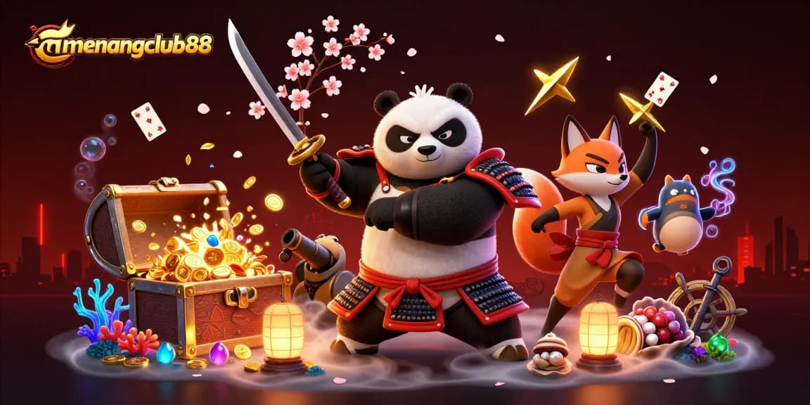 Menangclub88 exciting gameplay features depicted with animated characters amidst treasure-filled scenes.
