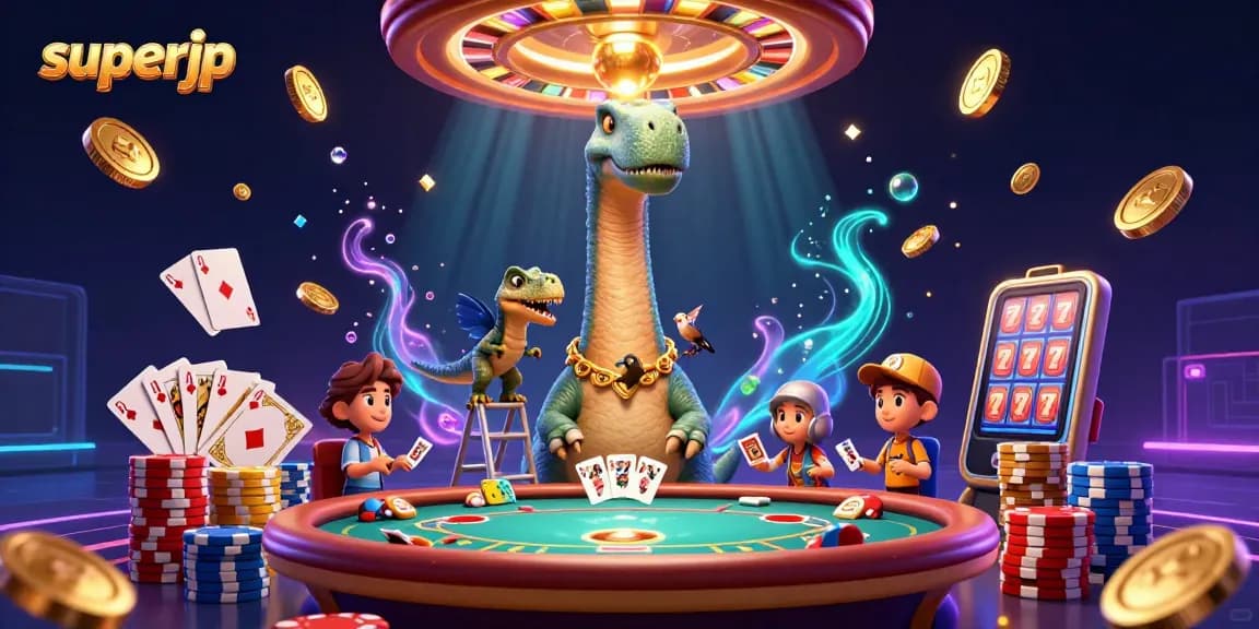Experience thrilling gaming action with superjp in a vibrant casino scene.