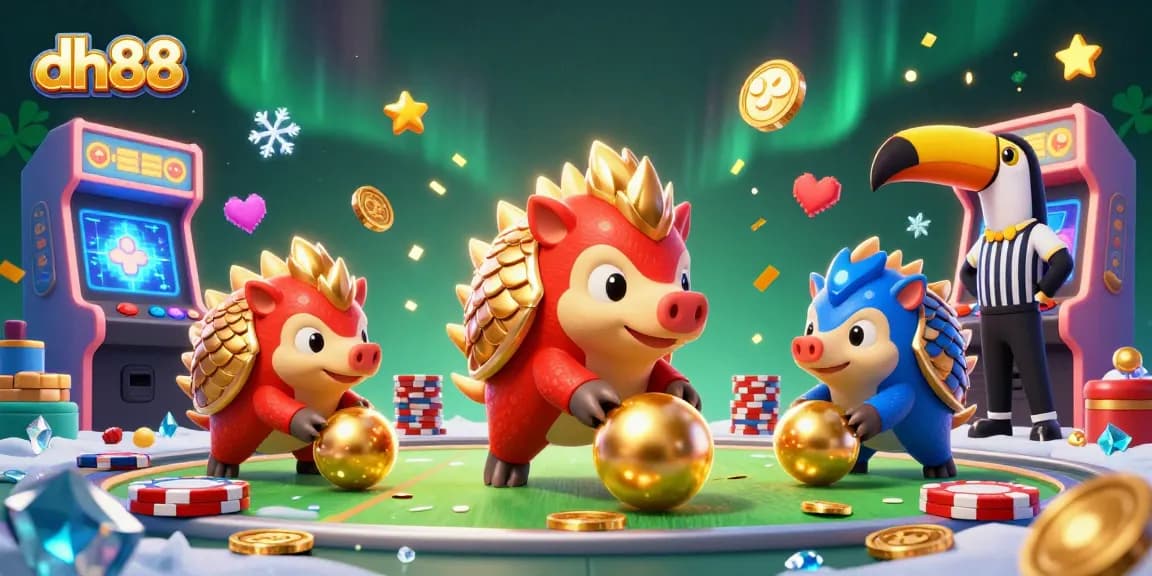Engage with dh88 to roll the jackpot as pangolins bowl through poker chips in a vibrant casino scene.