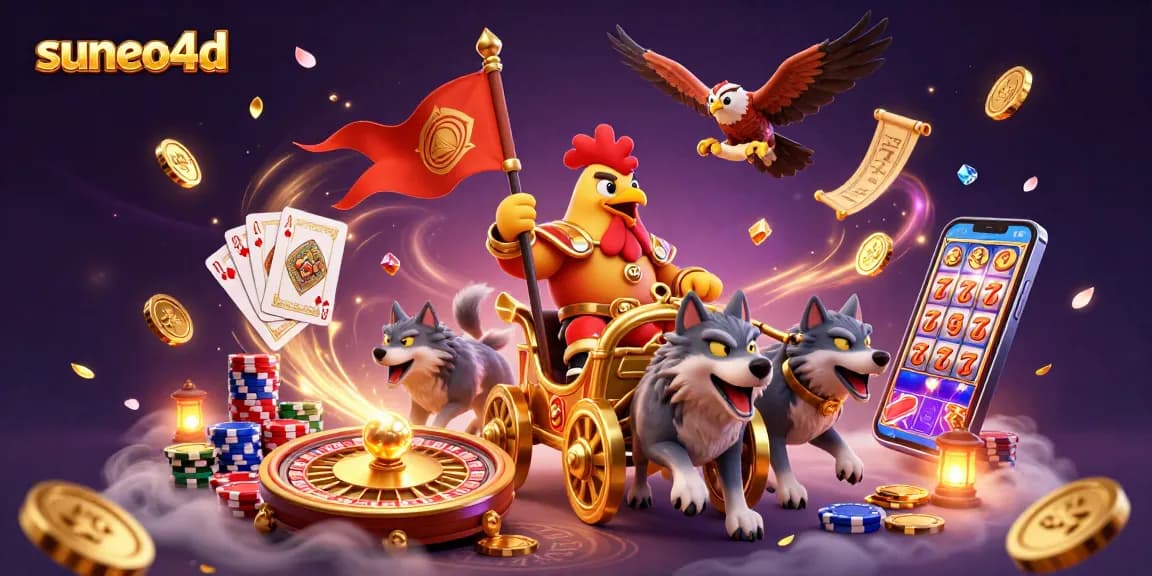 Engage with suneo4d's thrilling gaming world featuring golden coins and vibrant characters.