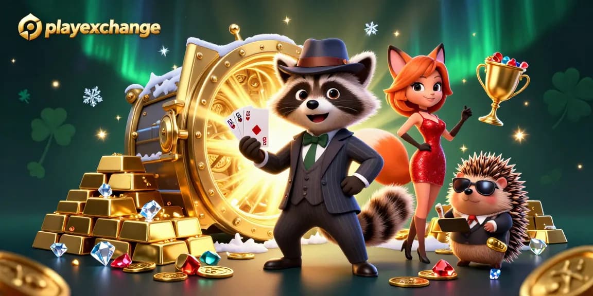 Win big with playexchange in this vibrant casino scene featuring dynamic characters and rich rewards.