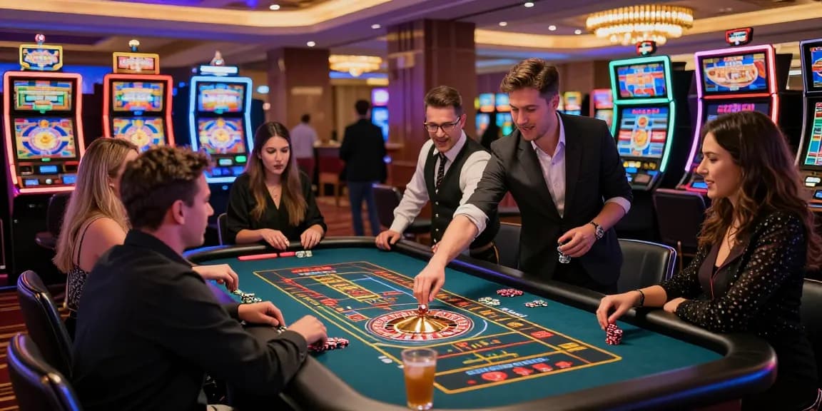 Exciting KO66 casino scene with players at roulette table in lively atmosphere.