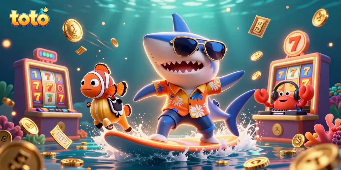 Toto players spinning slot reels with high RTP in an exciting underwater casino scene.