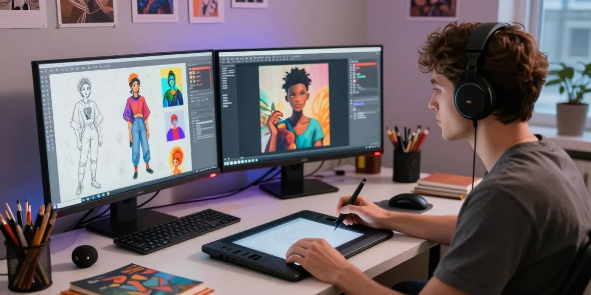 Creating immersive NSFW AI characters in a vibrant digital art studio