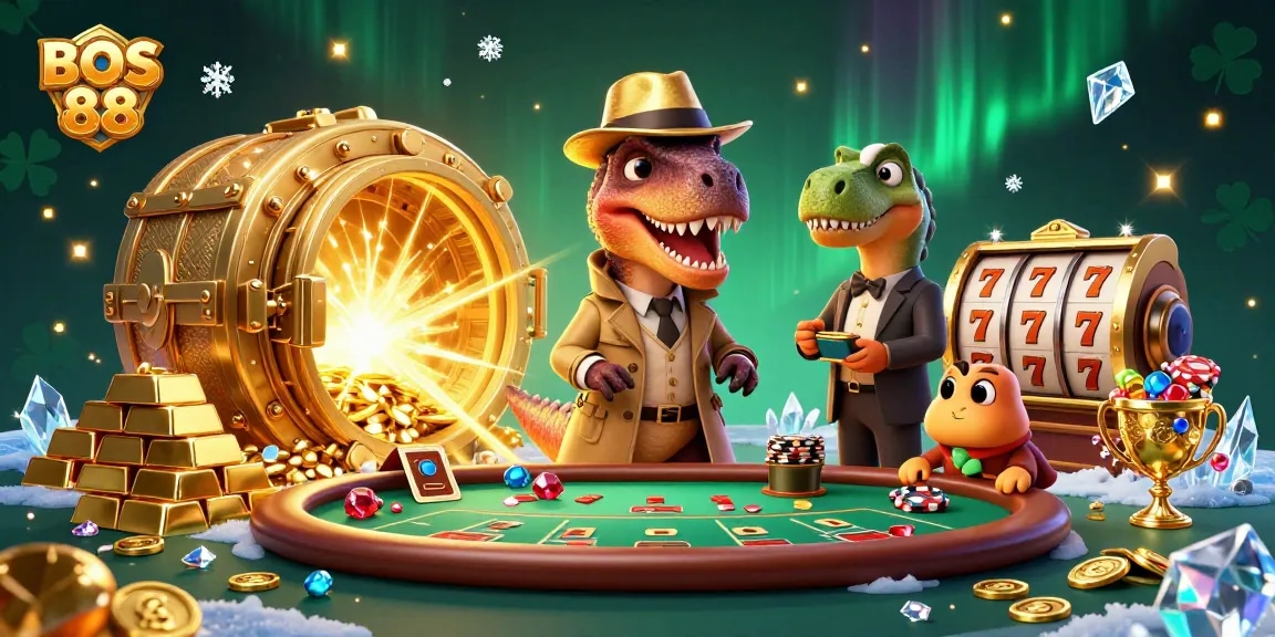 Bermain slot jackpot seru di BOS 88 sambil dikelilingi karakter lucu dan elemen kasino yang menarik.