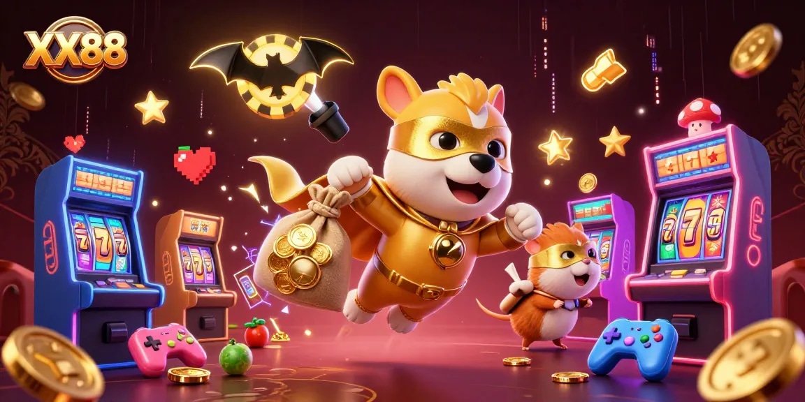 Experience thrilling wins with XX88 in this vibrant casino-themed illustration!