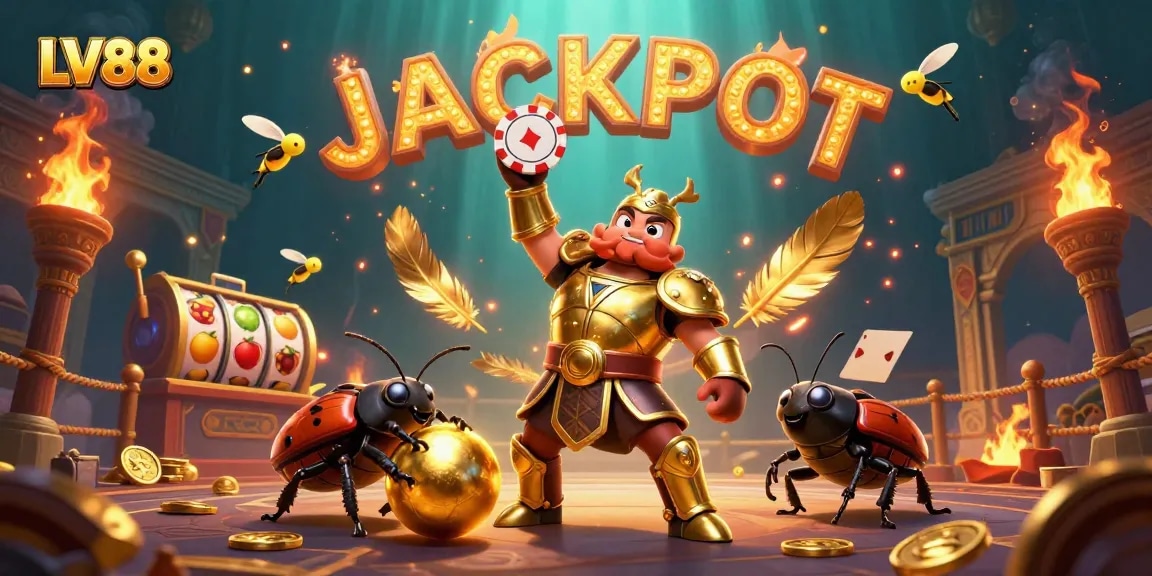 Engage with LV88, featuring vibrant 3D characters and dynamic casino elements illustrating excitement and entertainment.