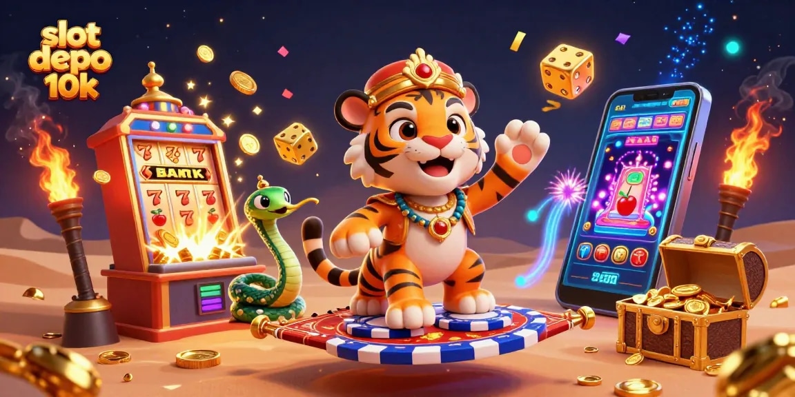 Experience big wins with slot depo 10k on a vibrant 3D Arabian-themed casino illustration.