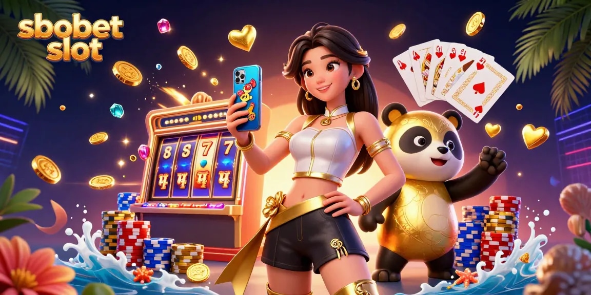 Experience the excitement of sbobet slot with a vibrant casino scene showcasing dynamic gaming action and characters.
