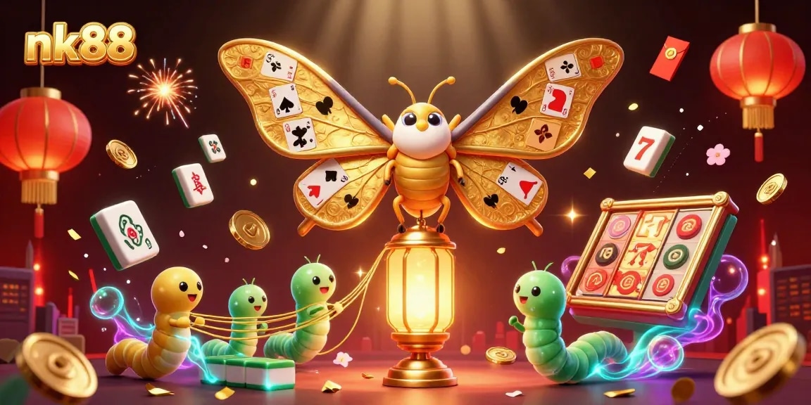 Experience nk88's vibrant casino atmosphere with detailed illustrations of games and characters.