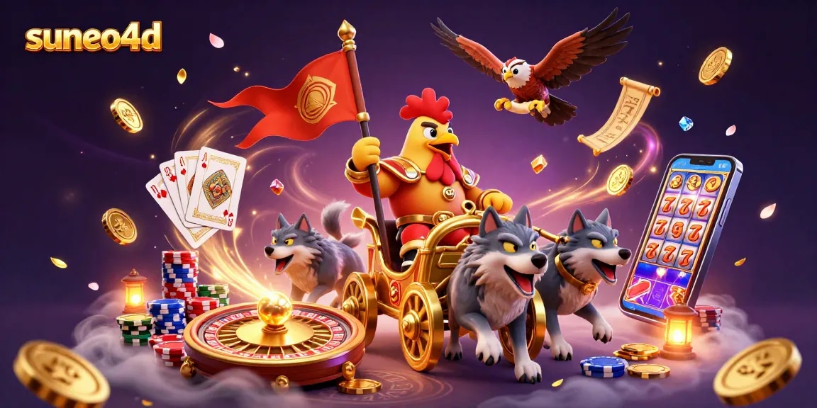 Engage with suneo4d's thrilling gaming world featuring golden coins and vibrant characters.