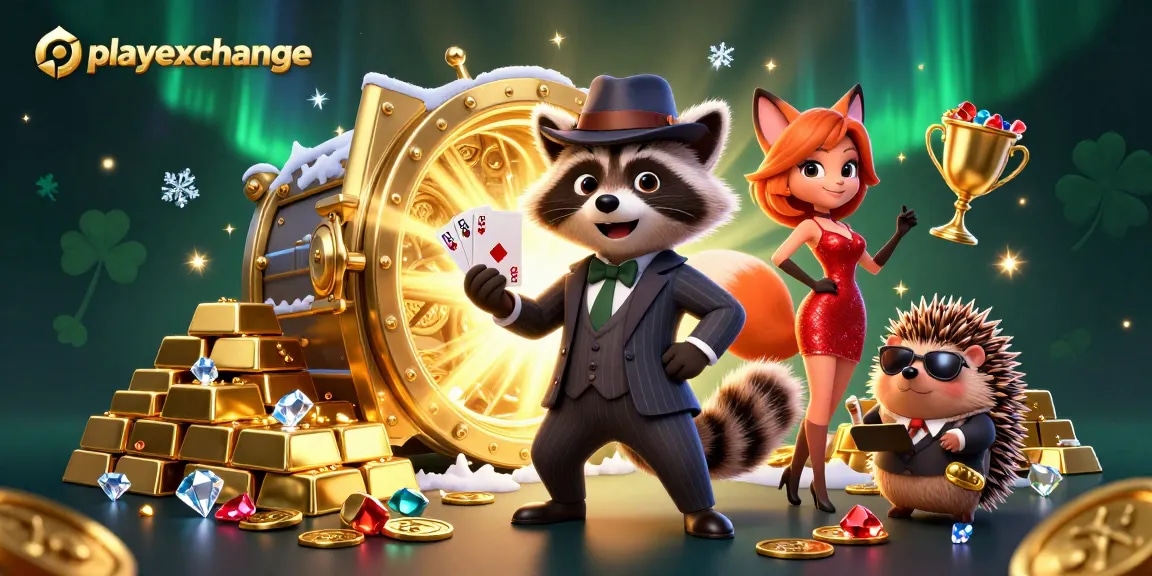 Win big with playexchange in this vibrant casino scene featuring dynamic characters and rich rewards.