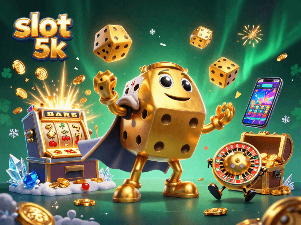 Menangkan jackpot dengan slot 5k, pengalaman bermain yang mengasyikkan dalam ilustrasi kasino 3D.
