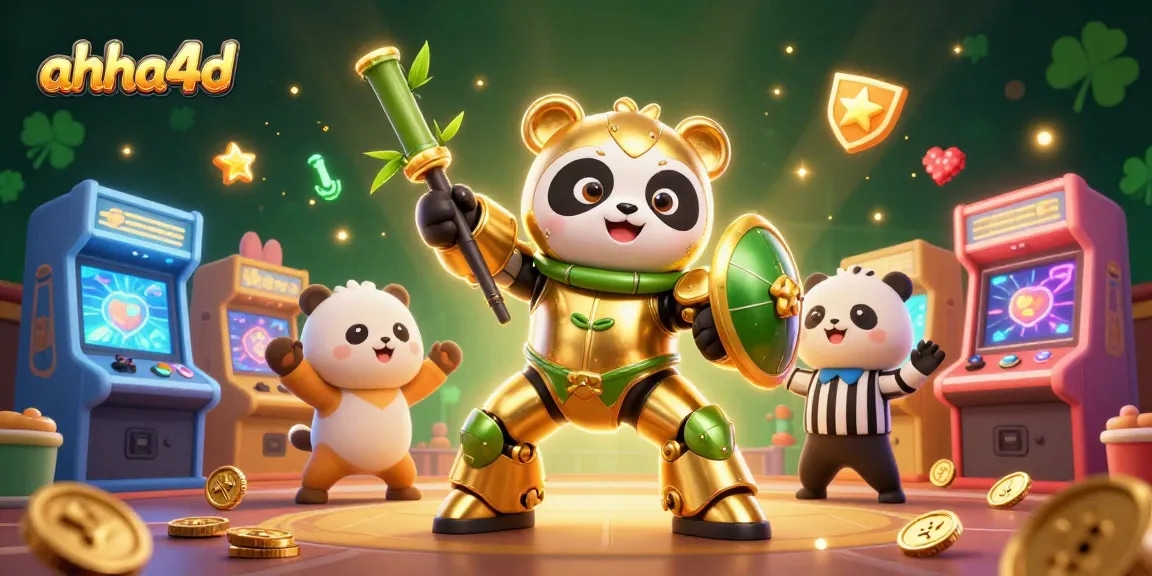 Menghadirkan pengalaman menggembirakan permainan di ahha4d dengan panda emas robotik melawan lawan di arena gemerlap.
