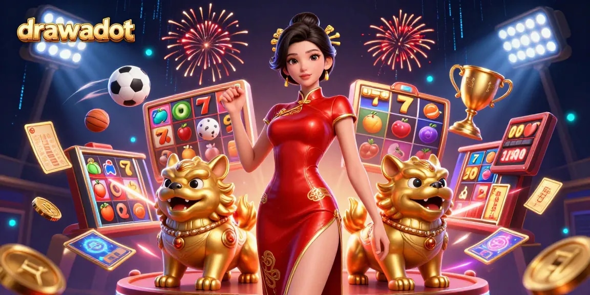 Win big with drawadot while enjoying a vibrant casino scene featuring exciting slot reels.