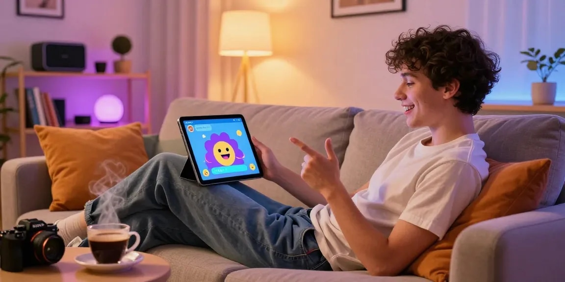Engaging NSFW AI chat environment with a user interacting with a lifelike AI character on a tablet.