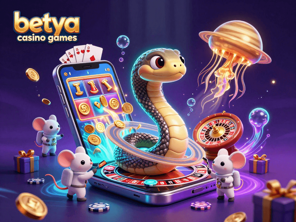 Experience thrilling betya casino games with a vibrant 3D scene featuring interactive elements and characters.