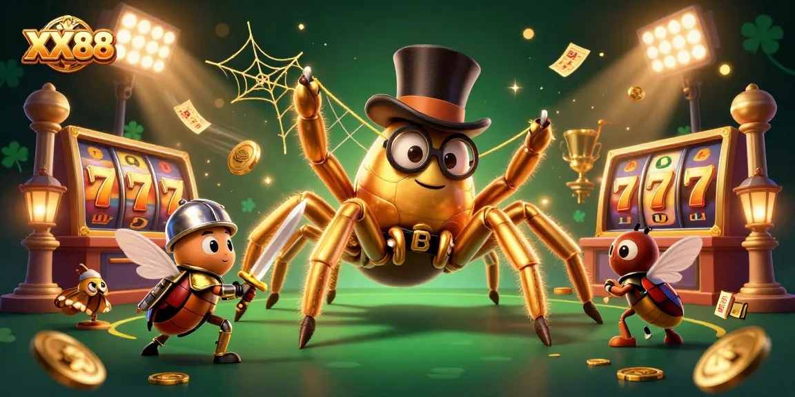 Play engaging slot games at XX88, featuring golden slot reels and exciting jackpot counters.