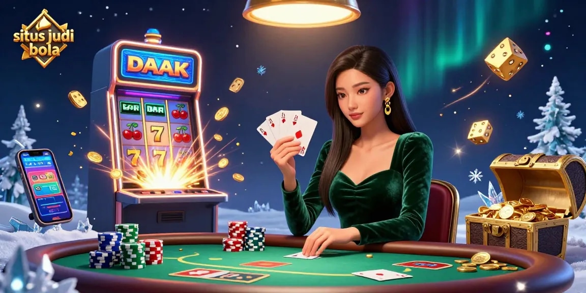 Experience the thrill of situs judi bola with a stunning illustration of a skilled gambler at a poker table, surrounded by dynamic casino elements.