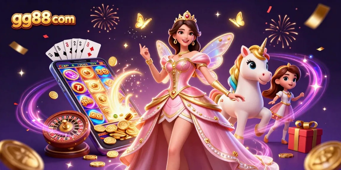 Experience thrilling gaming at gg88 com with lively characters amid an exciting casino scene filled with games and rewards.