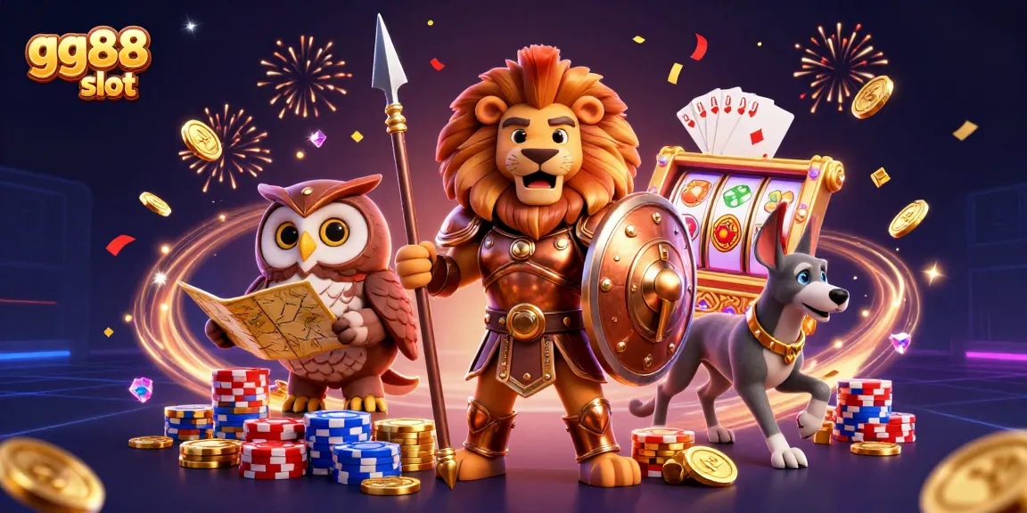 Spin the reels of gg88 slot with exciting characters and dynamic elements in a vibrant casino scene.