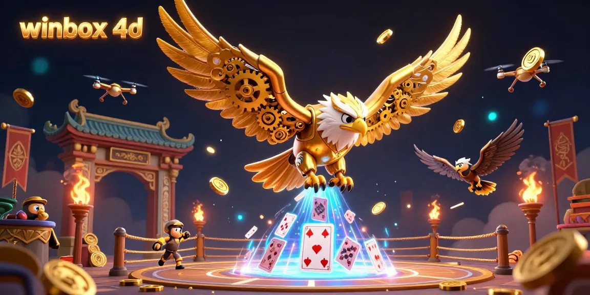 Experience the thrill of winbox 4d with a dynamic scene featuring golden eagle characters in action.