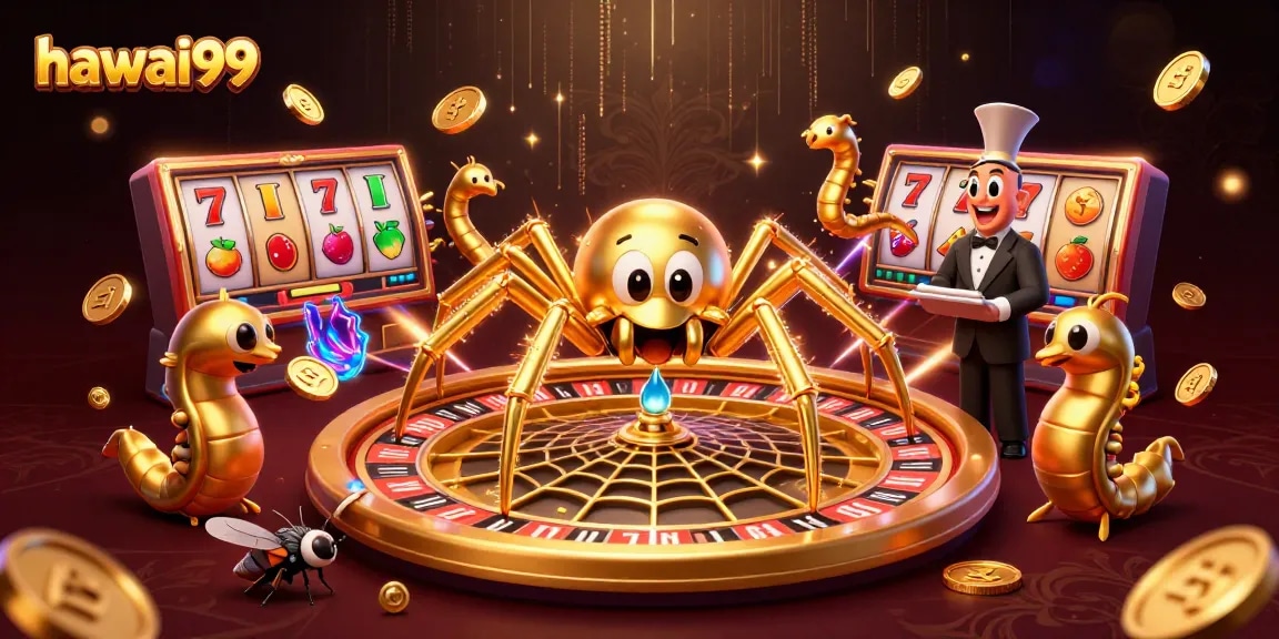 Experience thrilling gameplay with hawai99 as a golden spider spins a roulette wheel!