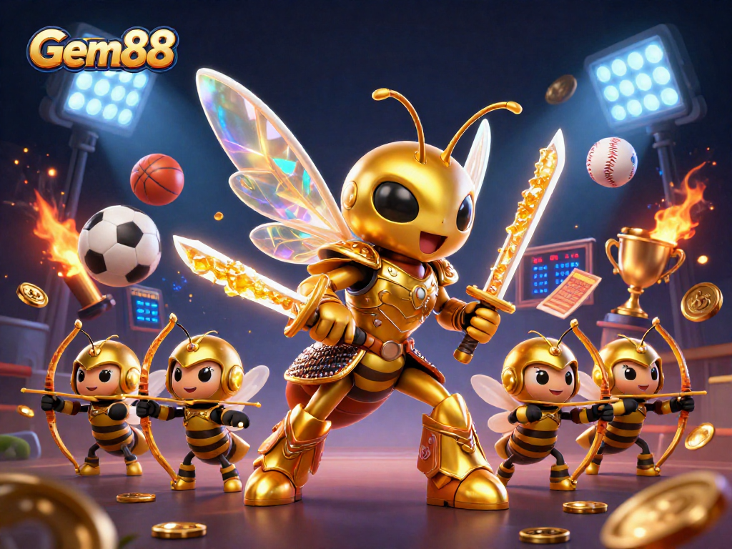 Gem88 offers engaging sports betting action with a vibrant gaming illustration.