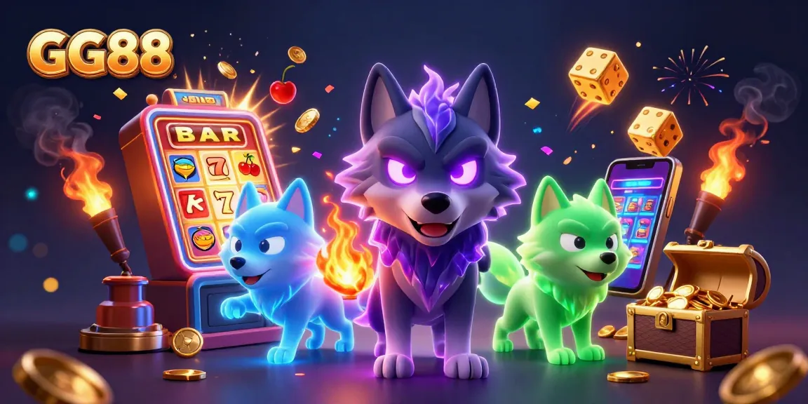 Experience the excitement of GG88 with a dynamic casino scene bursting with jackpots and vibrant energy.