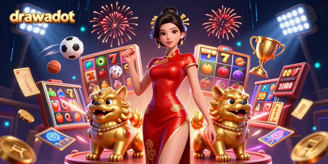 Win big with drawadot while enjoying a vibrant casino scene featuring exciting slot reels.
