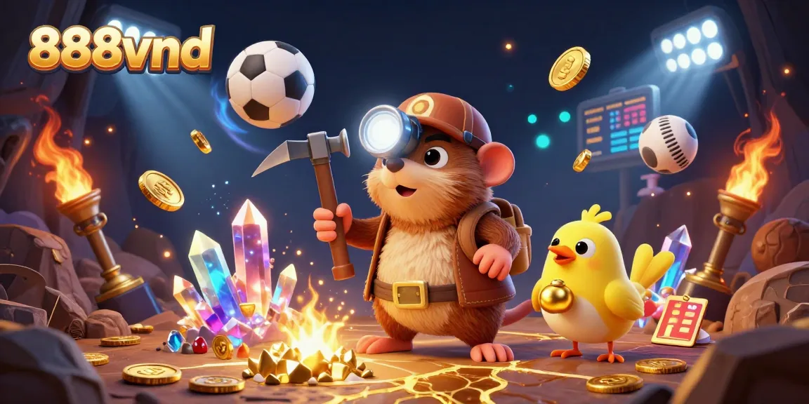 Experience the thrill of winning with 888vnd's vibrant casino scene showcasing treasure hunting and sports betting excitement.
