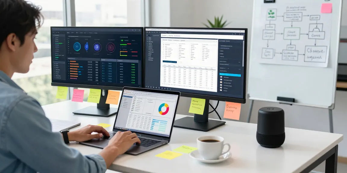 Professional workspace showcasing AI marketing tools and analytics for digital campaigns.