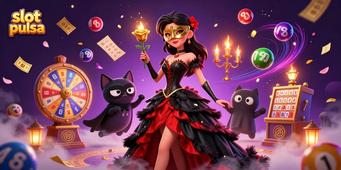 Permainan slot pulsa yang menarik dengan elemen warna-warni dan visual menarik yang ditampilkan dalam adegan digital ini.