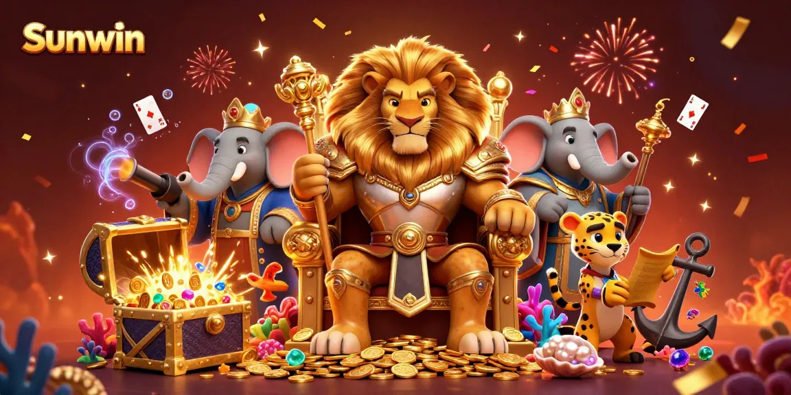 Experience the excitement of Sunwin with vibrant casino-themed characters and dynamic game elements.