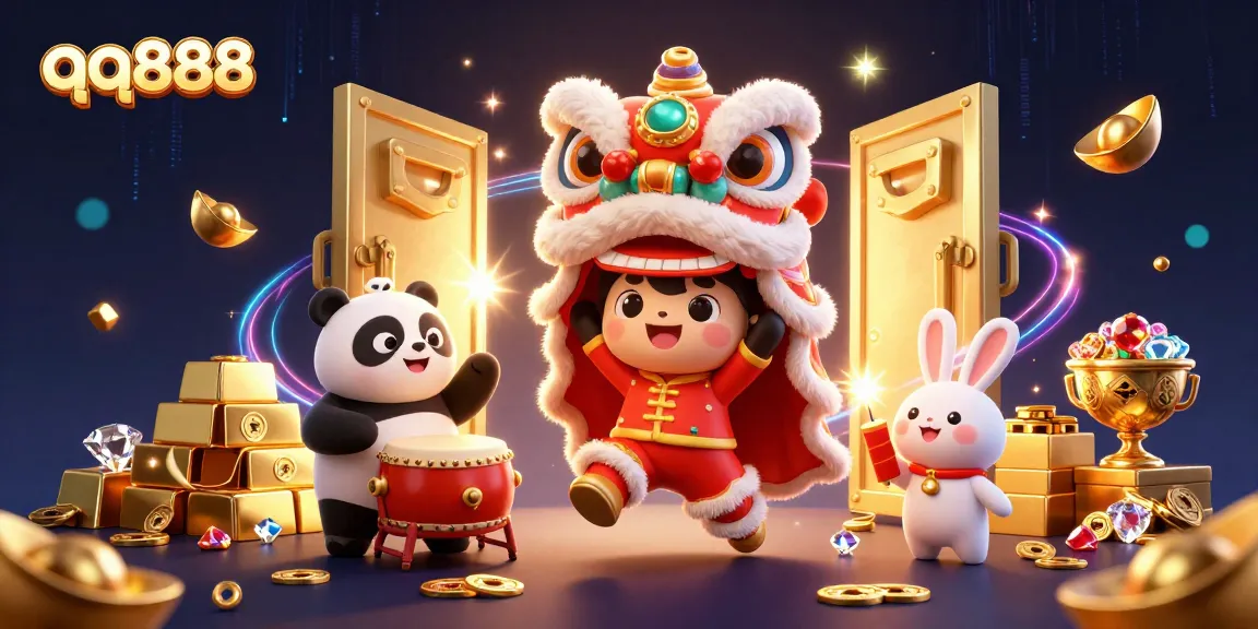 Experience thrilling wins at qq888 as characters celebrate with vibrant casino festivities and treasures.