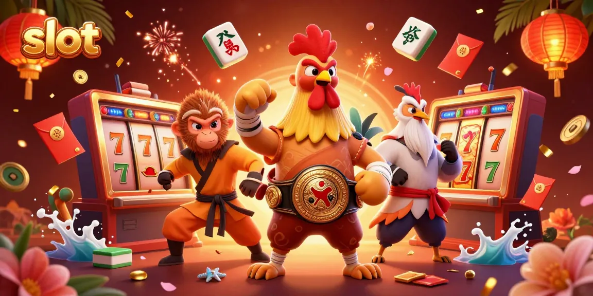 Spin the slot reels in this vibrant casino-themed illustration featuring animated characters.