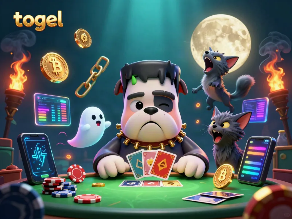 Engage with the vibrant world of togel featuring animated characters and digital currency elements in a lively casino scene.