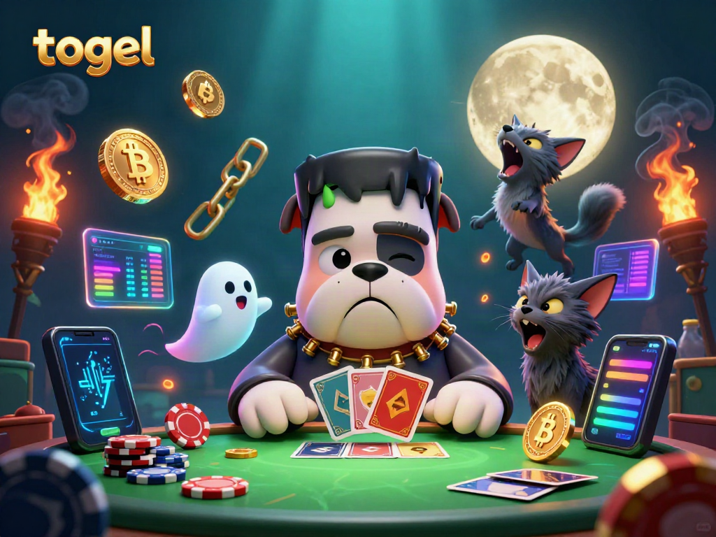 Engage with the vibrant world of togel featuring animated characters and digital currency elements in a lively casino scene.