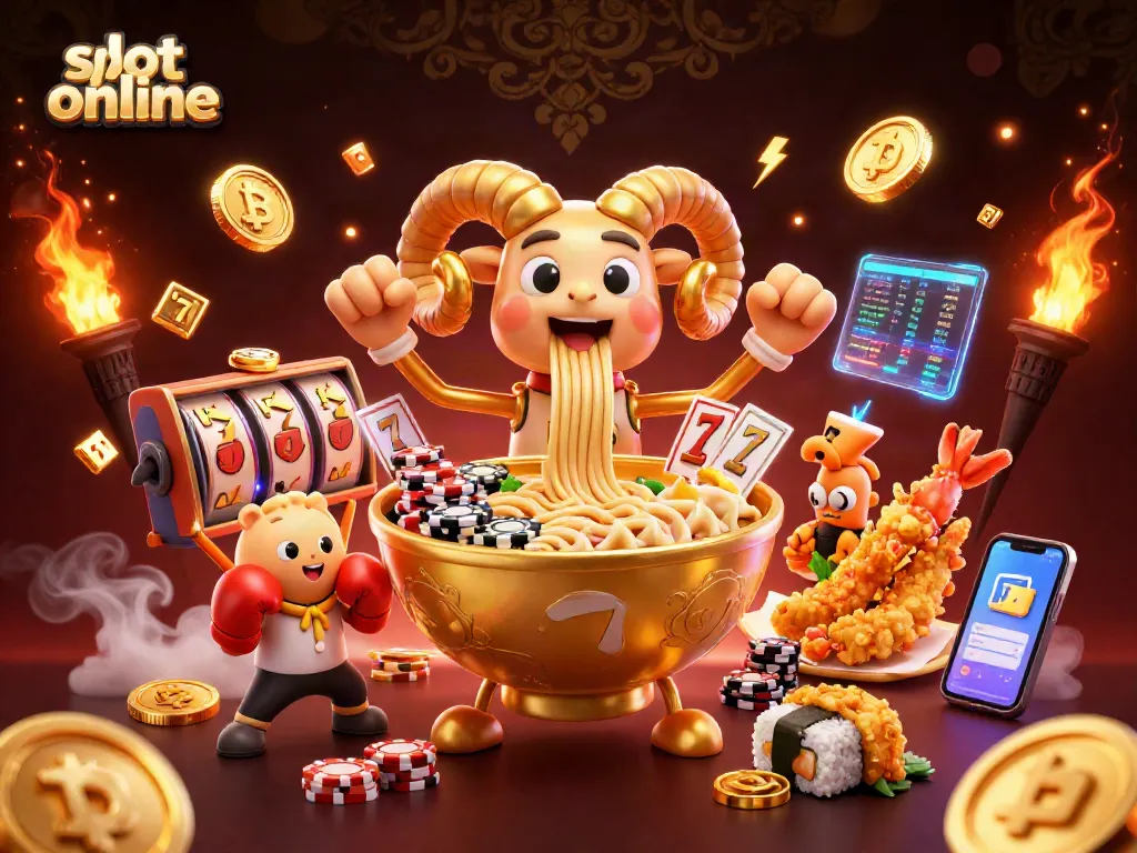Spin the reels and win big at slot online with a vibrant 3D casino scene featuring unique characters.
