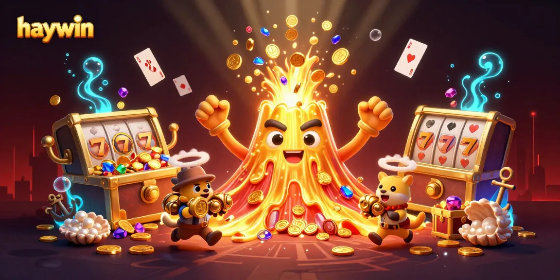 Experience thrilling wins at haywin with golden treasures and dynamic gameplay elements amidst a vibrant casino scene.
