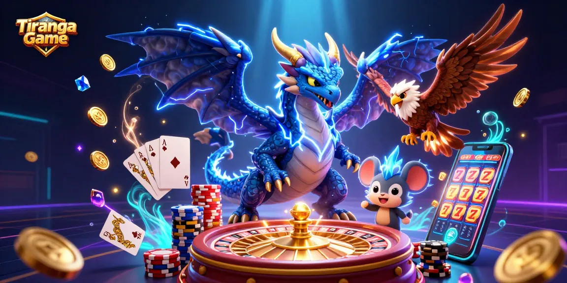 Engage with Tiranga Game’s electrifying atmosphere featuring the thunder dragon alongside vibrant casino elements.
