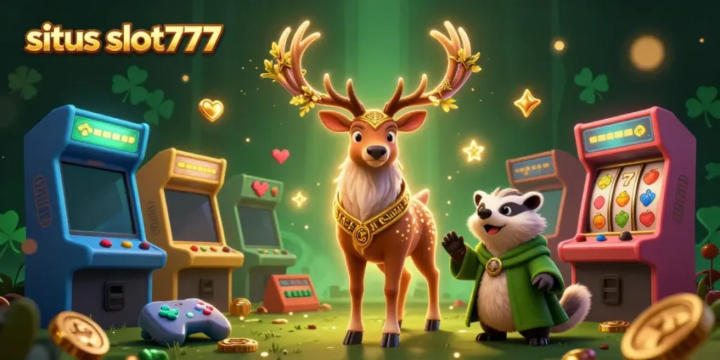 Experience the magic of situs slot777 with a vibrant illustration of a fantasy druid stags' slot adventure.