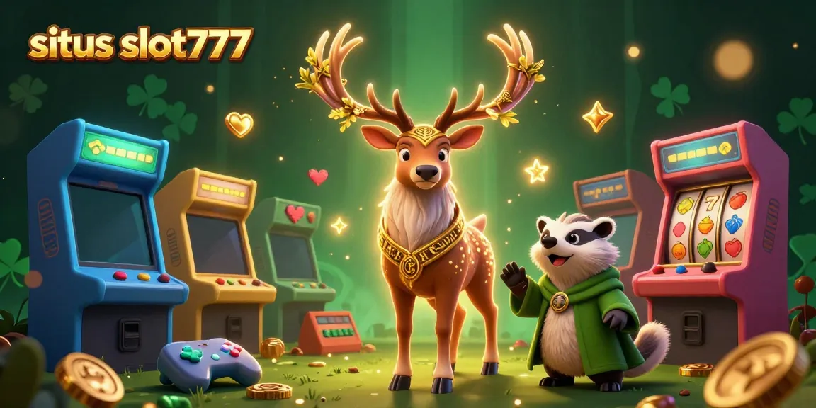 Experience the magic of situs slot777 with a vibrant illustration of a fantasy druid stags' slot adventure.